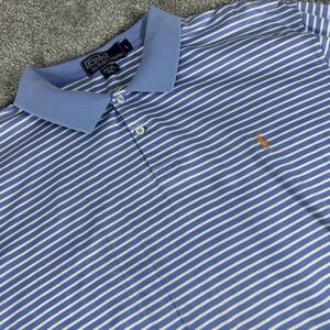 Polo Ralph Lauren Blue White Striped Preppy Classic Golf Shirt Men's Size Large